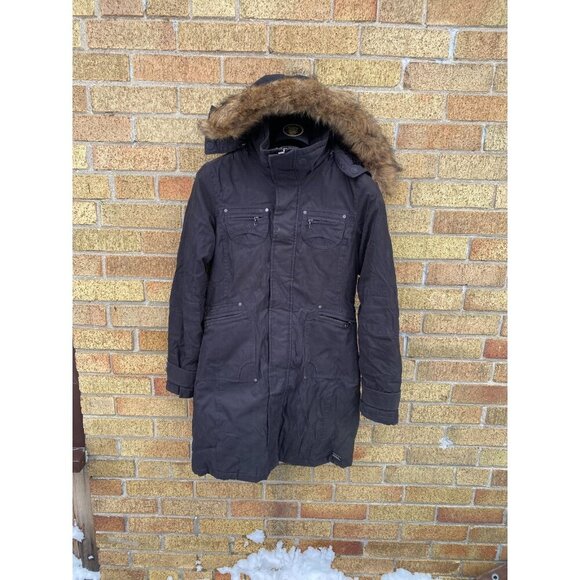 TNA Verbier Parka Jacket XS Black Fur Trim Coat - Picture 5 of 7